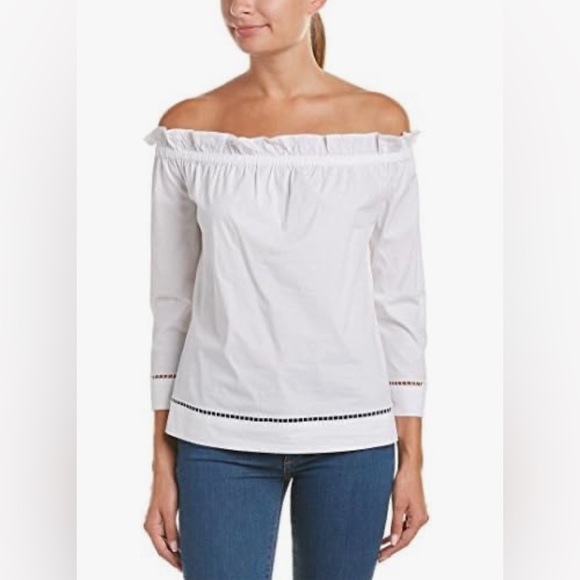 Trina Turk Off the Shoulder White Cotton Hanalei Ruffle Blouse Size S - Picture 1 of 7